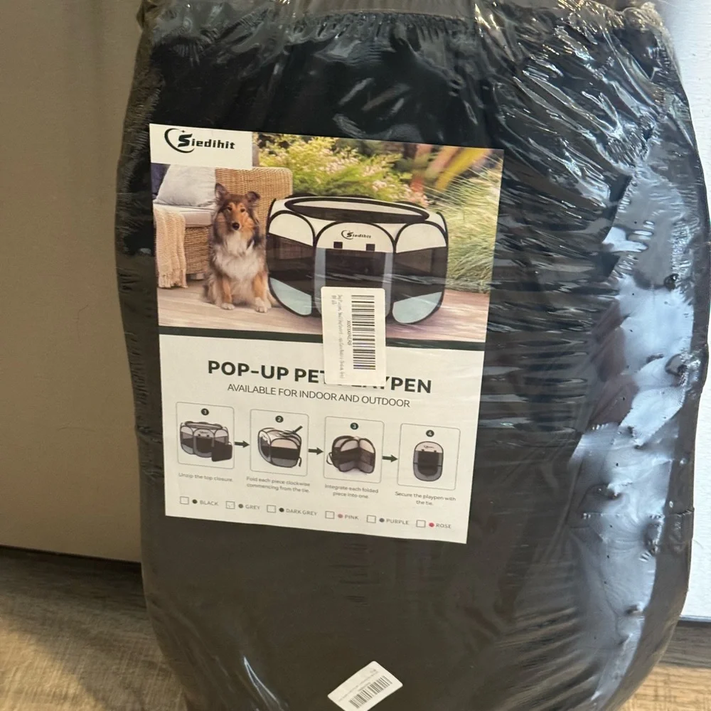 Portable Pet Playpen for Dogs - Black and Cream